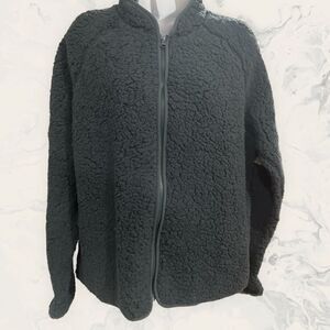 Aura Faux Shearling Zip Front Jacket In Blue Slate - Size XL- Blue